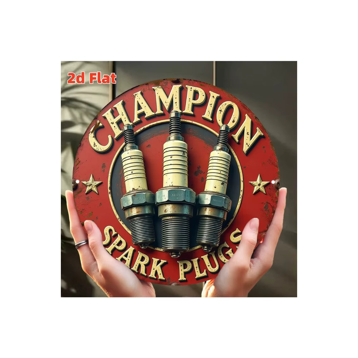 Champion Vintage Metallschild rund mit Automobilmotor Design in Rot und Gold, Durchmesser: 19,81 cm - Bild 6