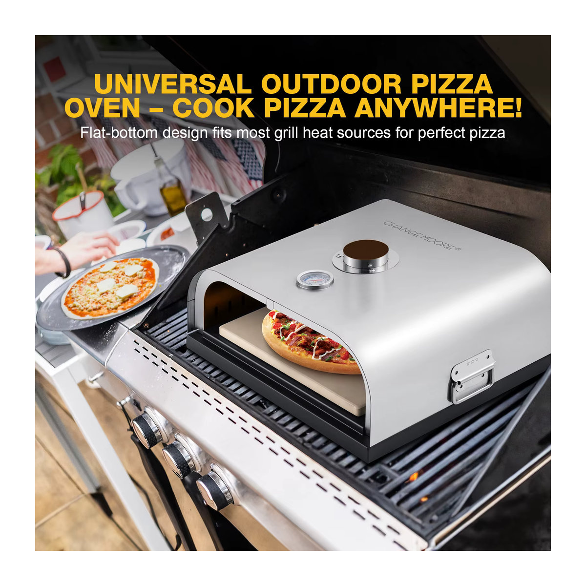 CHANGEMOORE Tragbarer 3-in-1 Pizzaofen und Grill-Feuerstelle aus Edelstahl als All-in-One-Set für den Außenbereich - Bild 2
