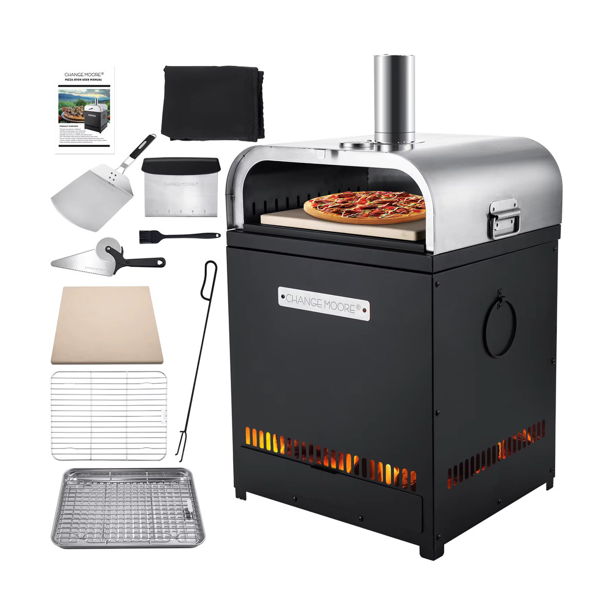 CHANGEMOORE Tragbarer 3-in-1 Pizzaofen und Grill-Feuerstelle aus Edelstahl als All-in-One-Set für den Außenbereich - Bild 4