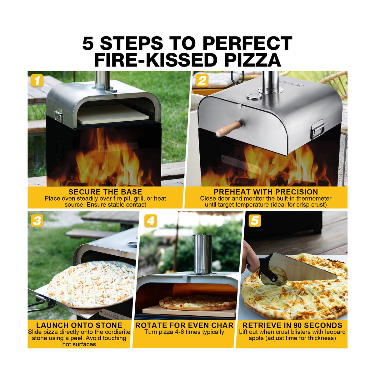 CHANGEMOORE Tragbarer 3-in-1 Pizzaofen und Grill-Feuerstelle aus Edelstahl als All-in-One-Set für den Außenbereich - Bild 5