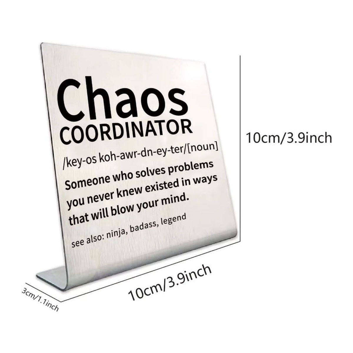 Chaos-Koordinator Schreibtisch-Schild aus Metall in Silber, minimalistische Büro-Dekoration für Damen - Bild 2