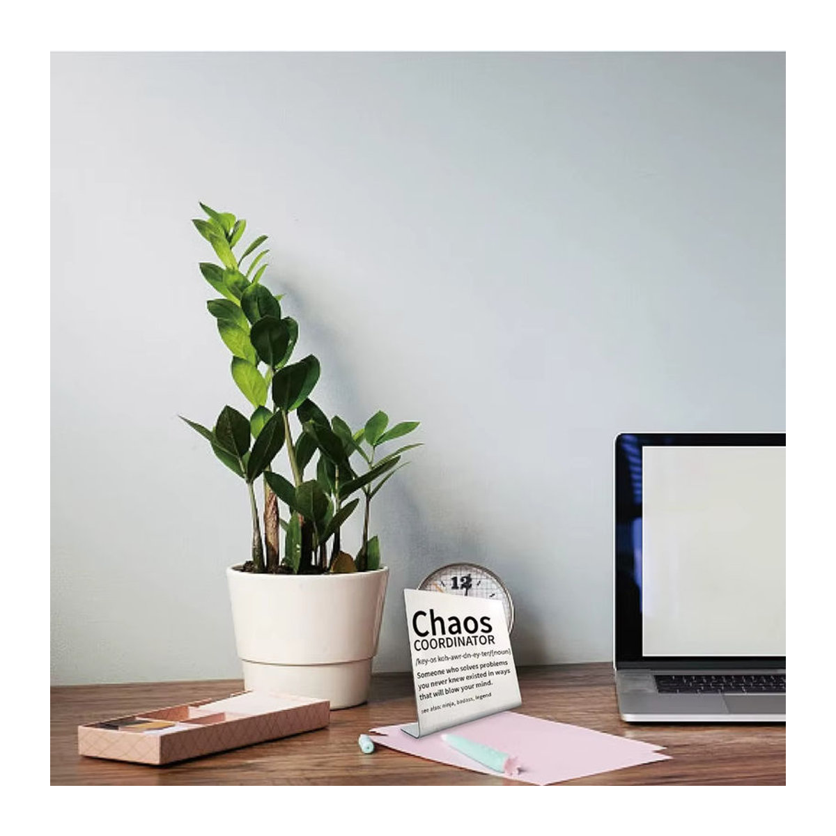 Chaos-Koordinator Schreibtisch-Schild aus Metall in Silber, minimalistische Büro-Dekoration für Damen - Bild 4
