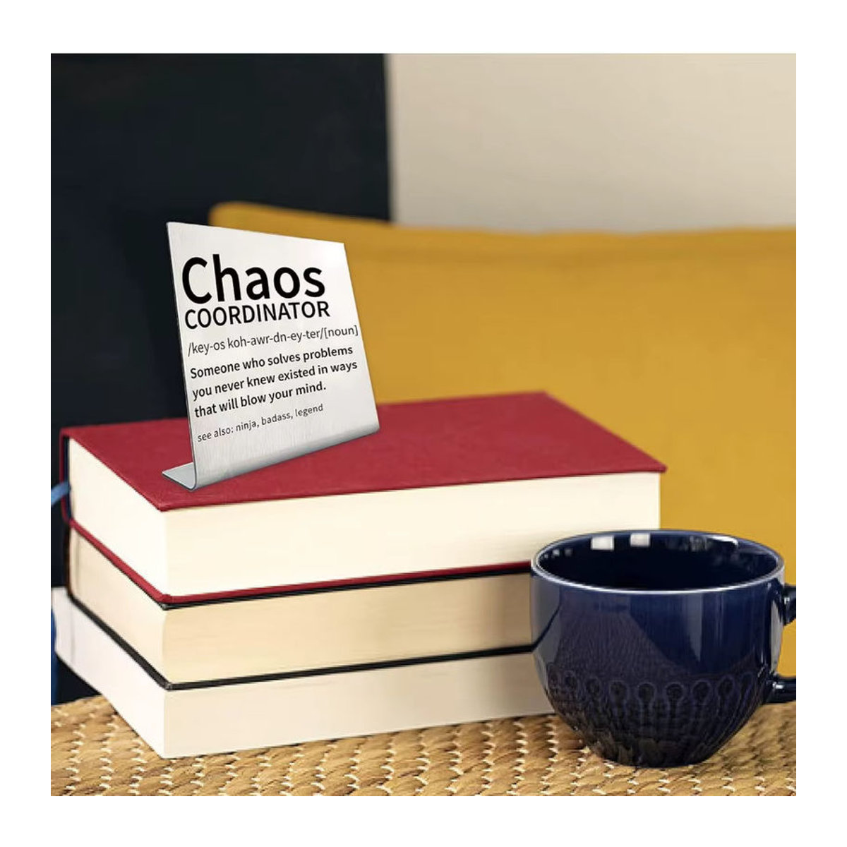 Chaos-Koordinator Schreibtisch-Schild aus Metall in Silber, minimalistische Büro-Dekoration für Damen - Bild 6