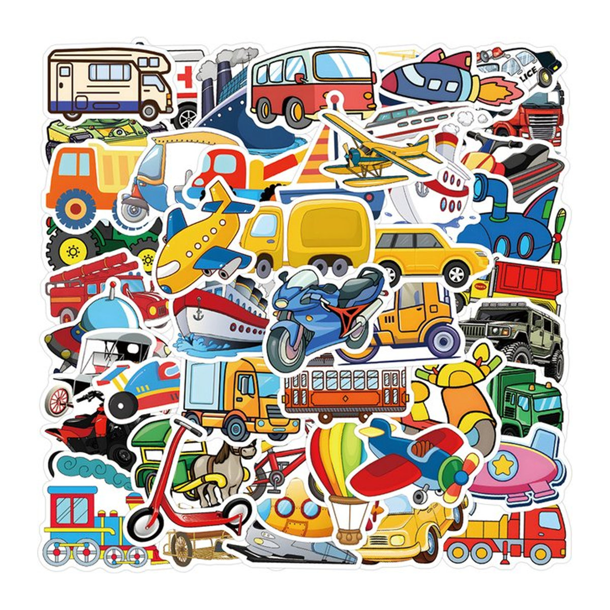 Charile Cartoon Aufkleber Set mit lustigen Transportmitteln wie Auto und Schiff in Mehrfarbig für Kinder zur Dekoration von Laptop, Kühlschrank und Telefon - Bild 1