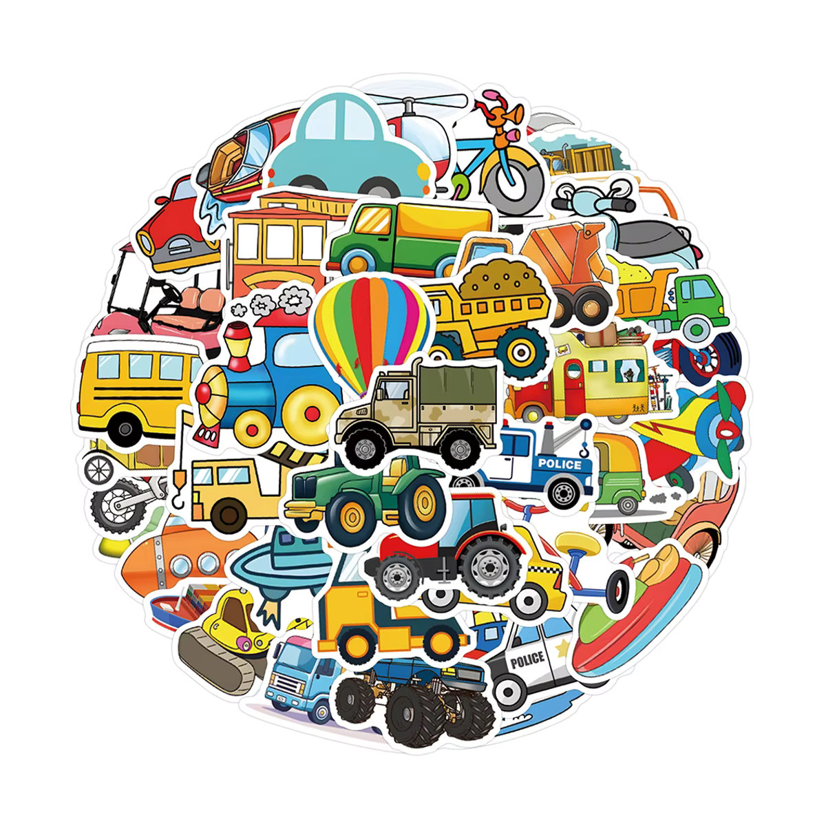 Charile Cartoon Aufkleber Set mit lustigen Transportmitteln wie Auto und Schiff in Mehrfarbig für Kinder zur Dekoration von Laptop, Kühlschrank und Telefon - Bild 2