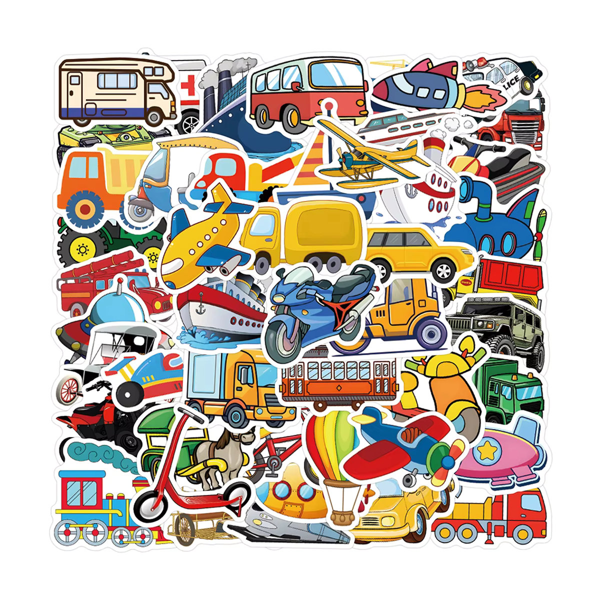 Charile Cartoon Aufkleber Set mit lustigen Transportmitteln wie Auto und Schiff in Mehrfarbig für Kinder zur Dekoration von Laptop, Kühlschrank und Telefon - Bild 4