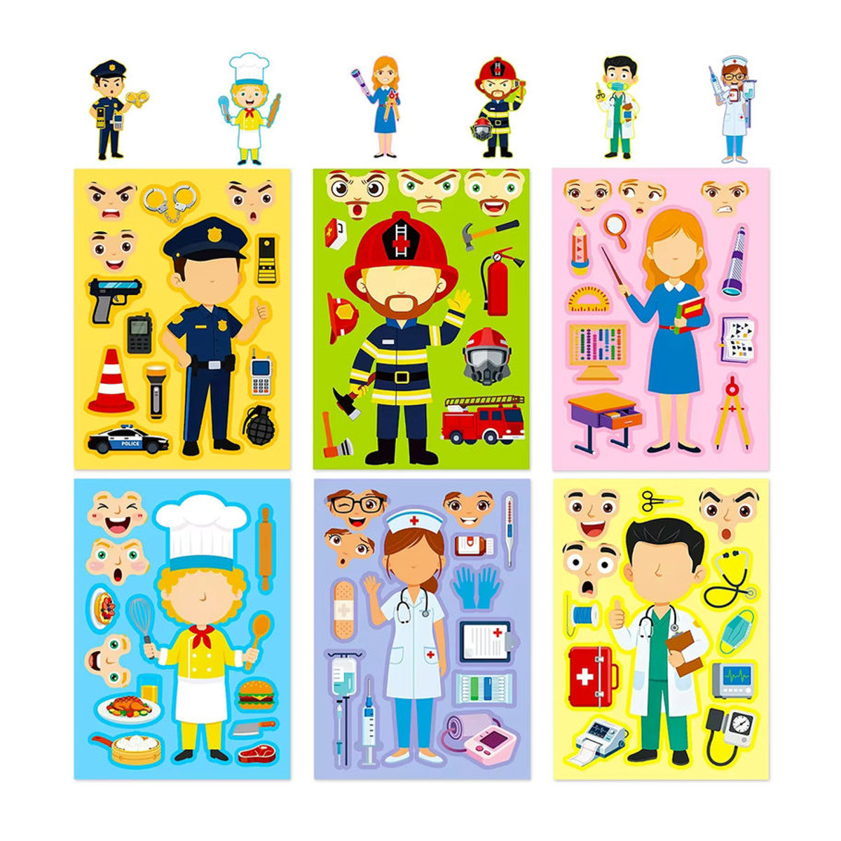 Charile Cartoon Polizei und Feuerwehrmann Puzzle Aufkleber Set für Kinder, Mehrfarbig, Pädagogisches DIY Jigsaw Spielzeug zur Dekoration - Bild 2