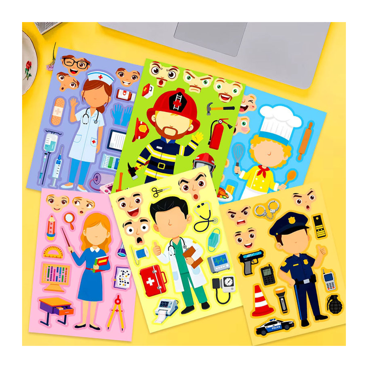 Charile Cartoon Polizei und Feuerwehrmann Puzzle Aufkleber Set für Kinder, Mehrfarbig, Pädagogisches DIY Jigsaw Spielzeug zur Dekoration - Bild 4