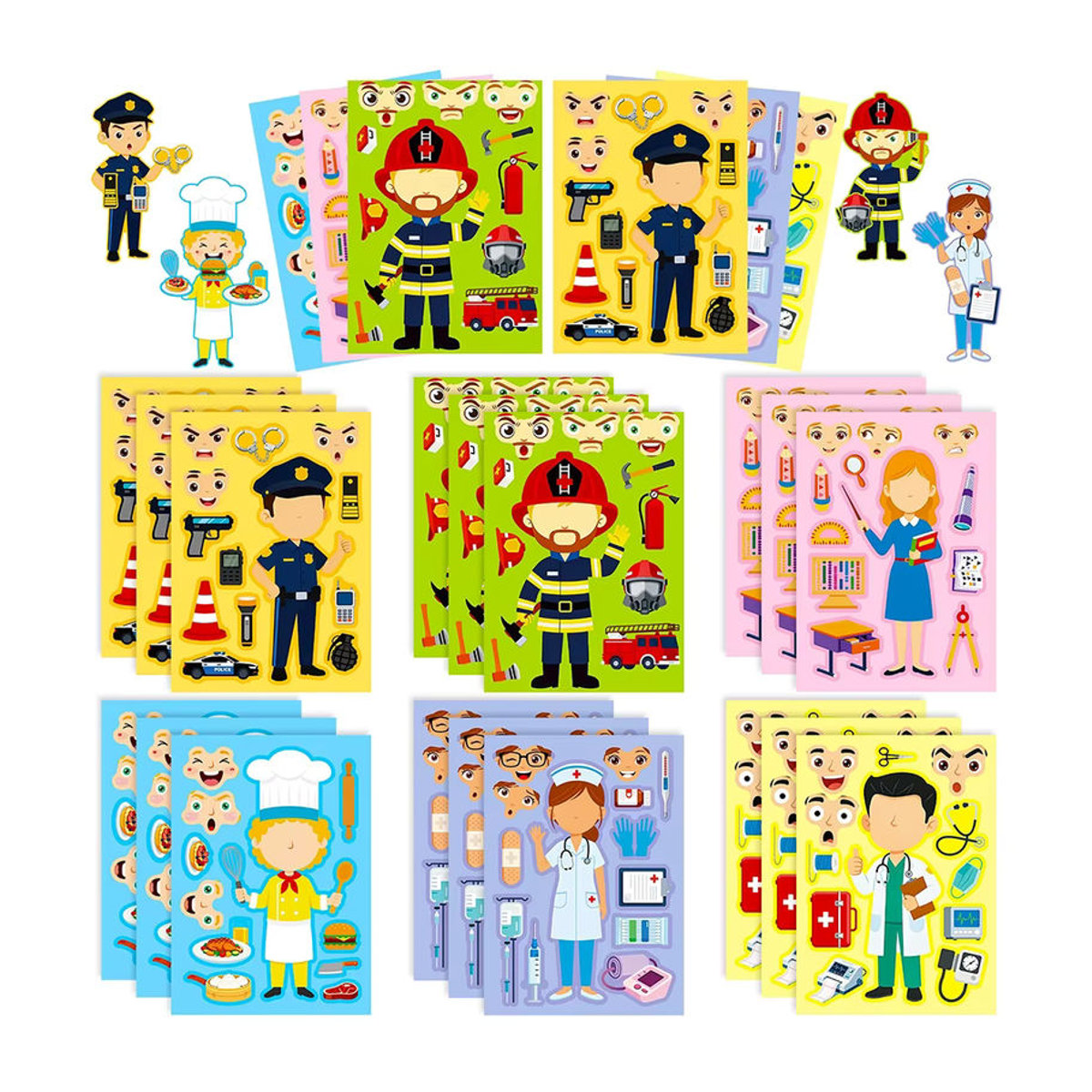 Charile Cartoon Polizei und Feuerwehrmann Puzzle Aufkleber Set für Kinder, Mehrfarbig, Pädagogisches DIY Jigsaw Spielzeug zur Dekoration - Bild 5