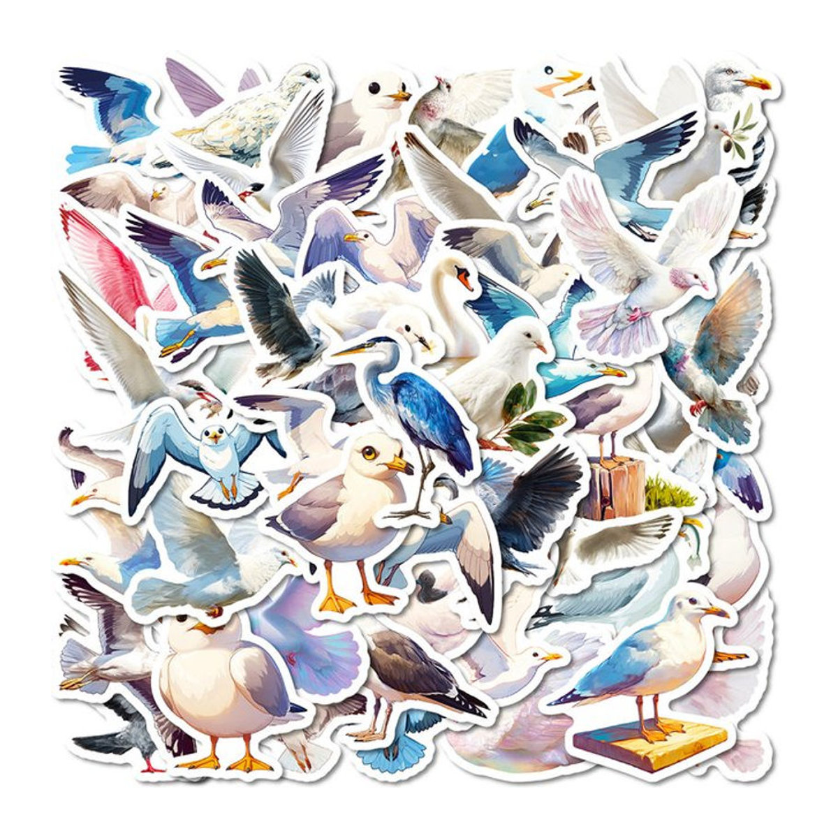 Charile Set aus weißen Vogel-Aufklebern mit maritimen Motiven wie Möwen und Schwänen für Koffer, Telefon und Scrapbooking aus Papier - Bild 1