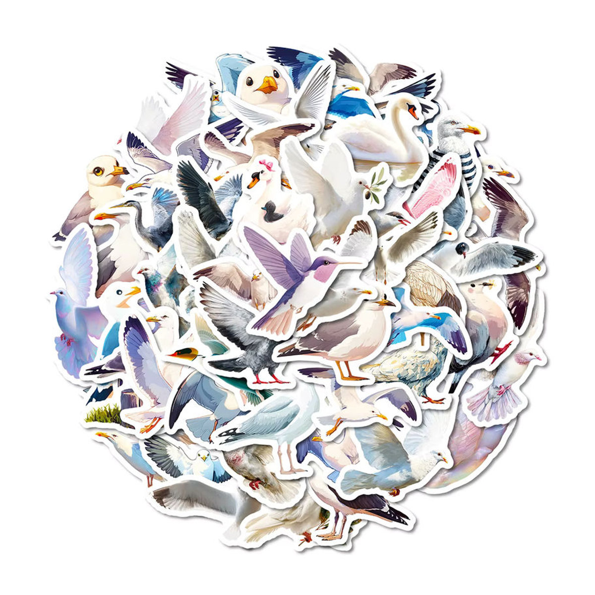 Charile Set aus weißen Vogel-Aufklebern mit maritimen Motiven wie Möwen und Schwänen für Koffer, Telefon und Scrapbooking aus Papier - Bild 2