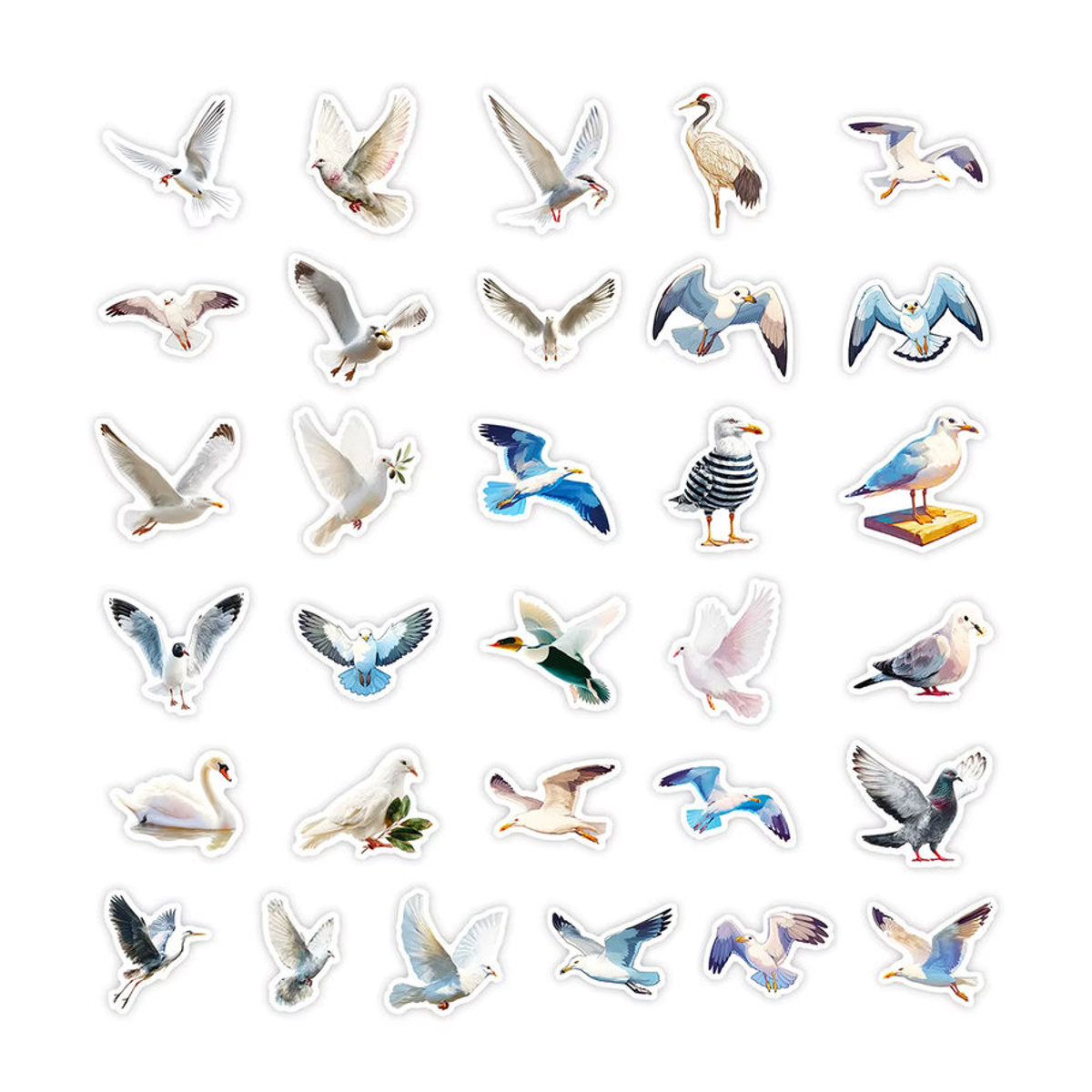 Charile Set aus weißen Vogel-Aufklebern mit maritimen Motiven wie Möwen und Schwänen für Koffer, Telefon und Scrapbooking aus Papier - Bild 4