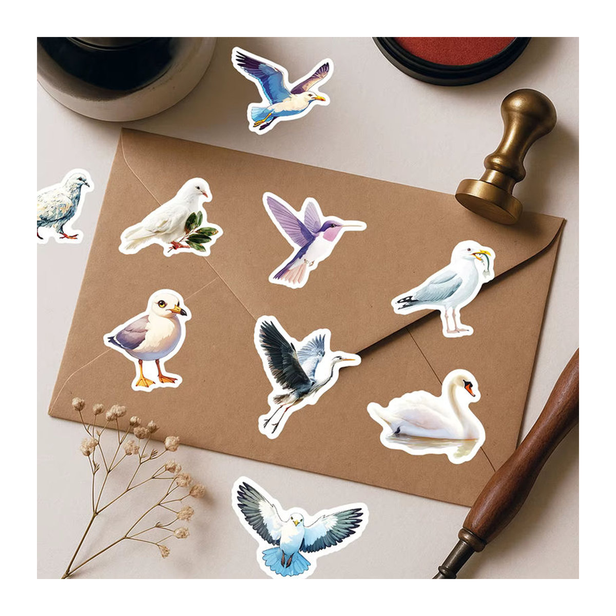 Charile Set aus weißen Vogel-Aufklebern mit maritimen Motiven wie Möwen und Schwänen für Koffer, Telefon und Scrapbooking aus Papier - Bild 5