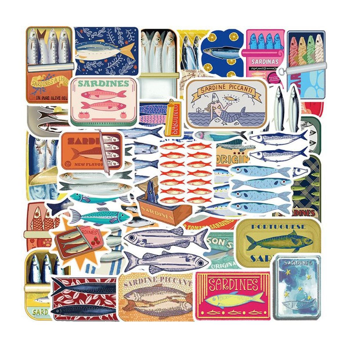 Charile Vintage Sardine Graffiti Aufkleber Set, Wasserdichte Cartoon Sticker für Flaschen und Kühlschrank, Mehrfarbig - Bild 1