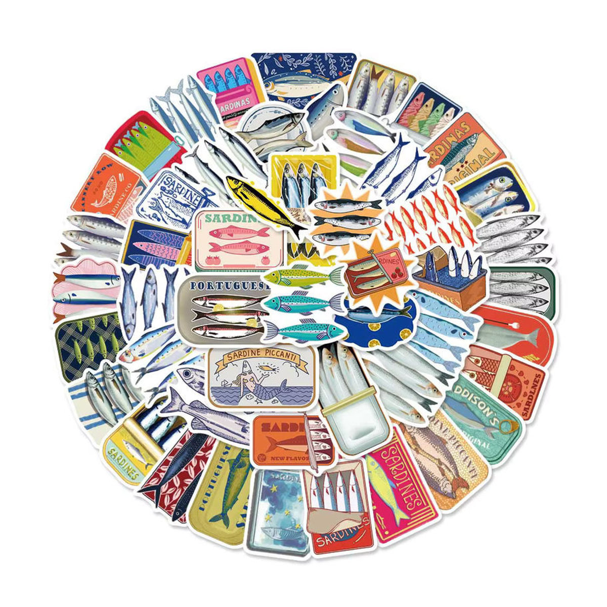 Charile Vintage Sardine Graffiti Aufkleber Set, Wasserdichte Cartoon Sticker für Flaschen und Kühlschrank, Mehrfarbig - Bild 2