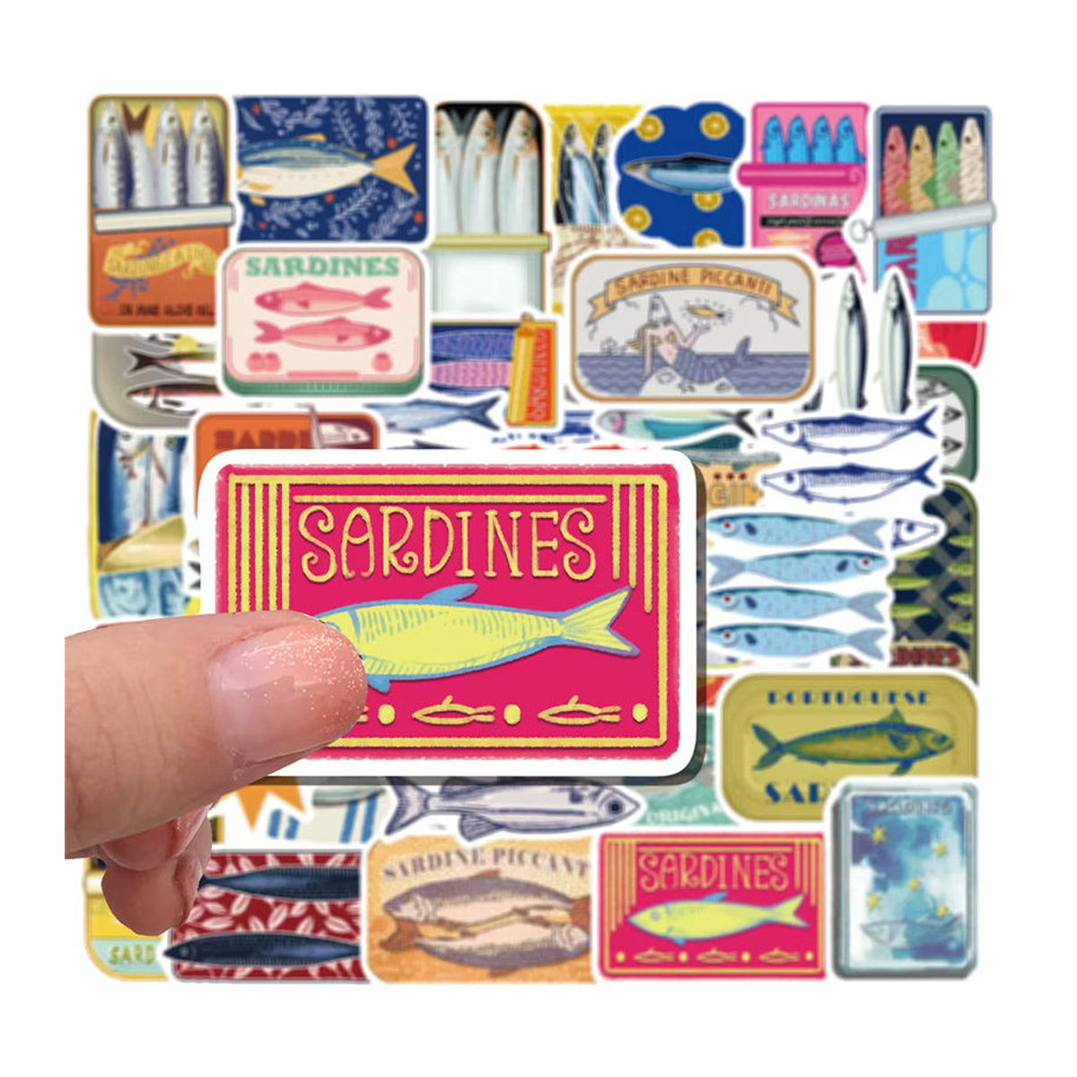 Charile Vintage Sardine Graffiti Aufkleber Set, Wasserdichte Cartoon Sticker für Flaschen und Kühlschrank, Mehrfarbig - Bild 3