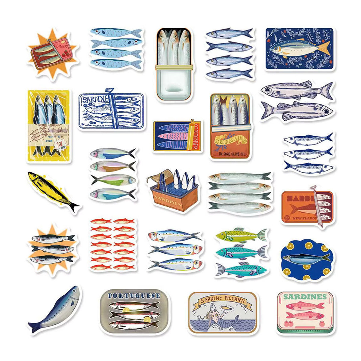 Charile Vintage Sardine Graffiti Aufkleber Set, Wasserdichte Cartoon Sticker für Flaschen und Kühlschrank, Mehrfarbig - Bild 4