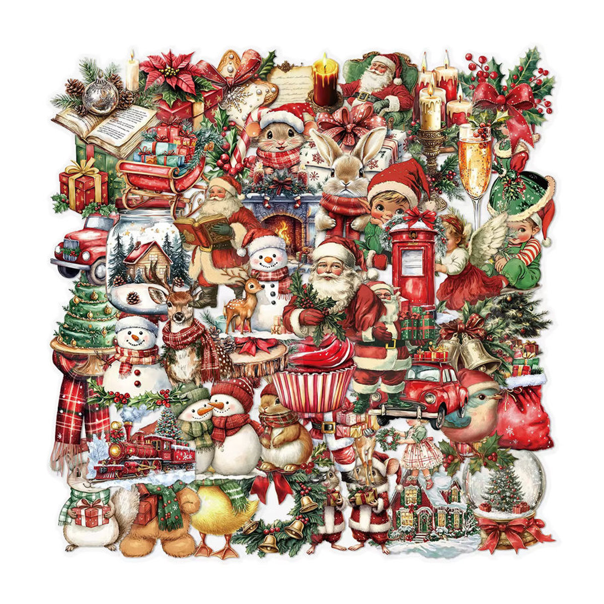 Charile Weihnachts Aufkleber Set mit Santa Claus Motiven in Transparent und Mehrfarbig im Vintage Design - Bild 1