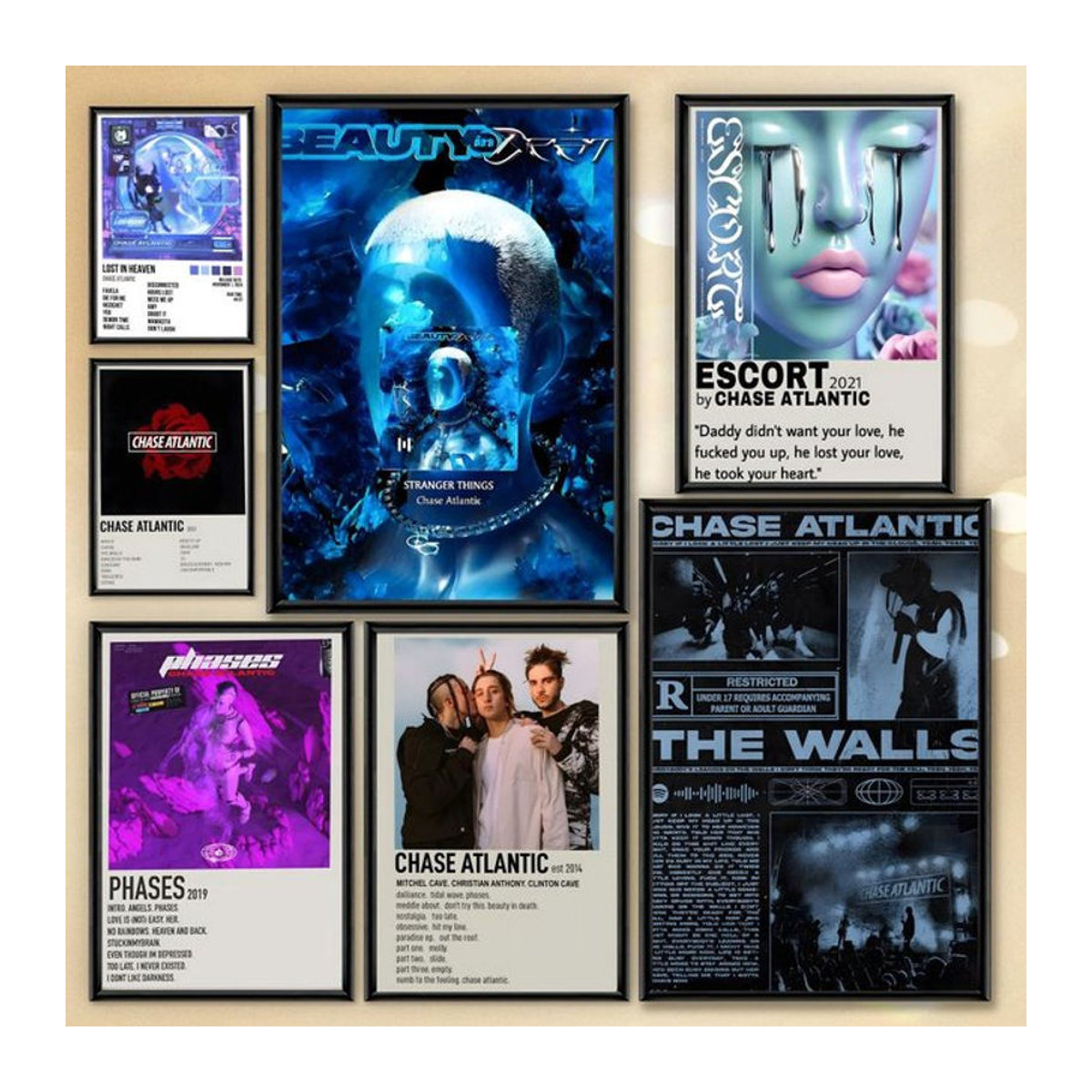 Chase Atlantic Beauty in Death Album Poster aus wasserfestem PVC, selbstklebend und mehrfarbig, wandmontiertes Wandkunst-Porträt im Hochformat - Bild 1