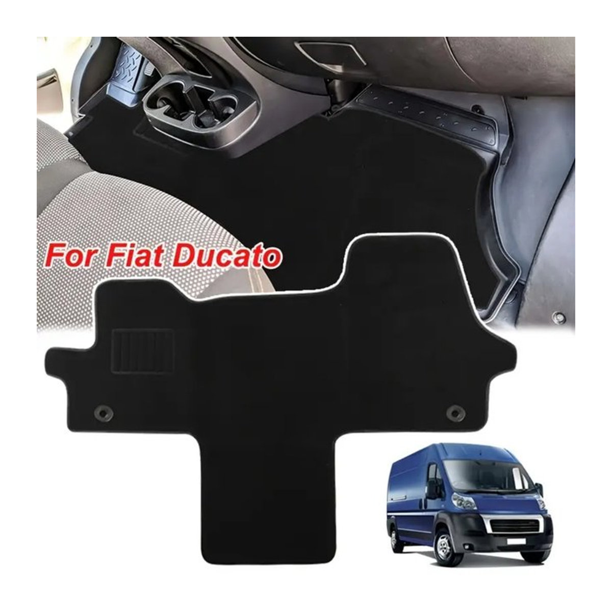 CHEDONGDONG Textil-Fußmatten für Fiat Ducato X250 ab 2006, Set für vordere Kabine Fahrer und Beifahrer sowie mittlere Seite, Schwarz - Bild 1