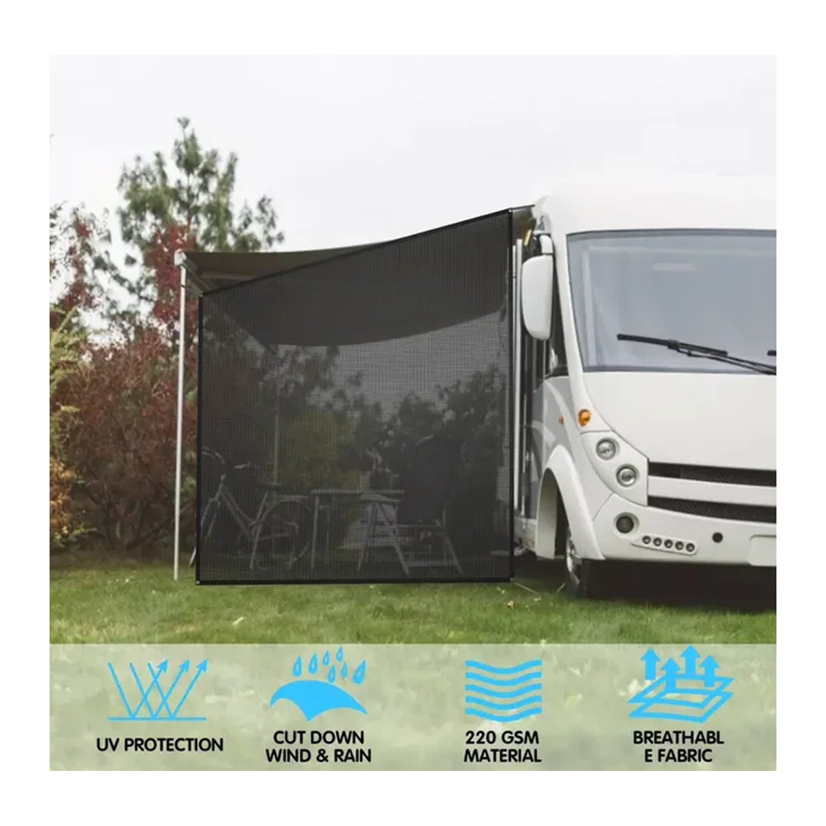 CHEDONGDONG Wohnmobil Markise Seitenschutz aus schwarzem Mesh als Sonnenschutz und Sichtschutz für Camping inklusive Komplettset - Bild 1