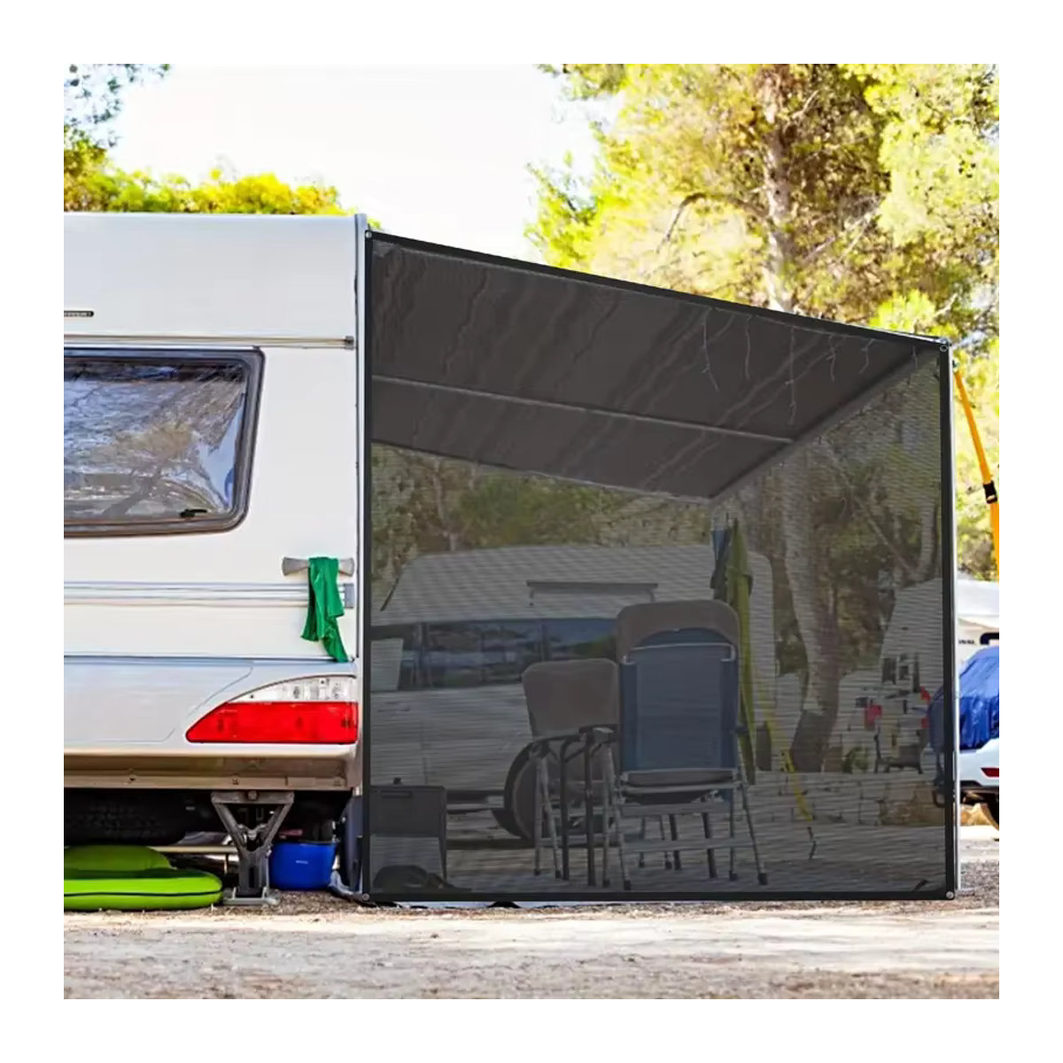 CHEDONGDONG Wohnmobil Markise Seitenschutz aus schwarzem Mesh als Sonnenschutz und Sichtschutz für Camping inklusive Komplettset - Bild 2