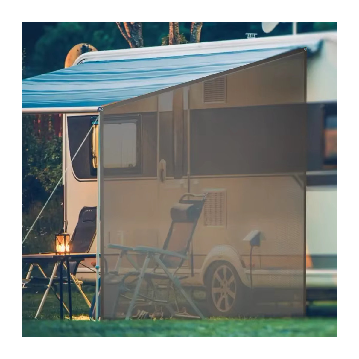 CHEDONGDONG Wohnmobil Markise Seitenschutz aus schwarzem Mesh als Sonnenschutz und Sichtschutz für Camping inklusive Komplettset - Bild 3