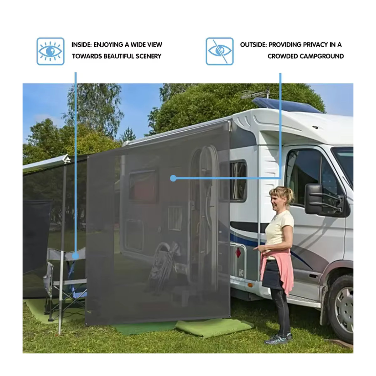 CHEDONGDONG Wohnmobil Markise Seitenschutz aus schwarzem Mesh als Sonnenschutz und Sichtschutz für Camping inklusive Komplettset - Bild 4