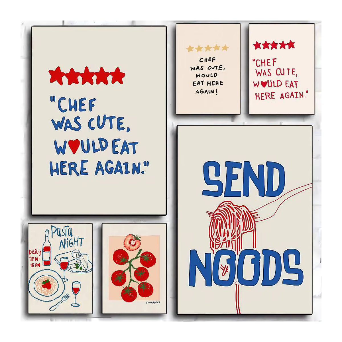 CHEF Kunstposter Wine & Noodles Selbstklebend, Mehrfarbiges Typografie-Wandgemälde im Hochformat - Bild 1