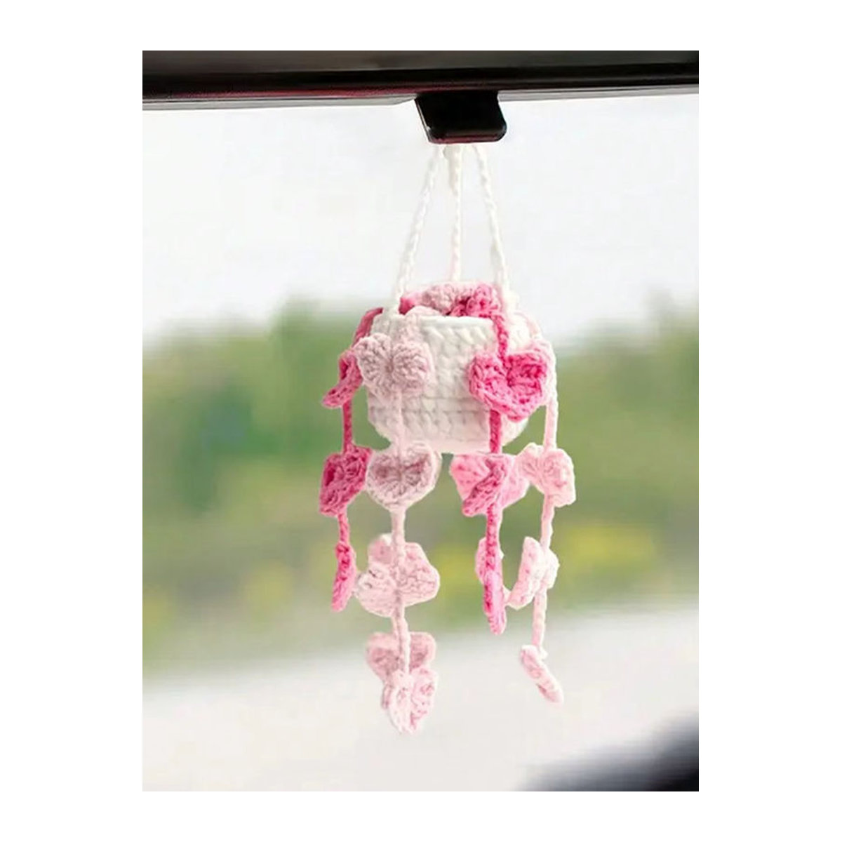 CHEGES Handgefertigter gehäkelter Chlorophytum Topfpflanzen-Anhänger in Rosa als kreative hängende Dekoration für dein Auto - Bild 2