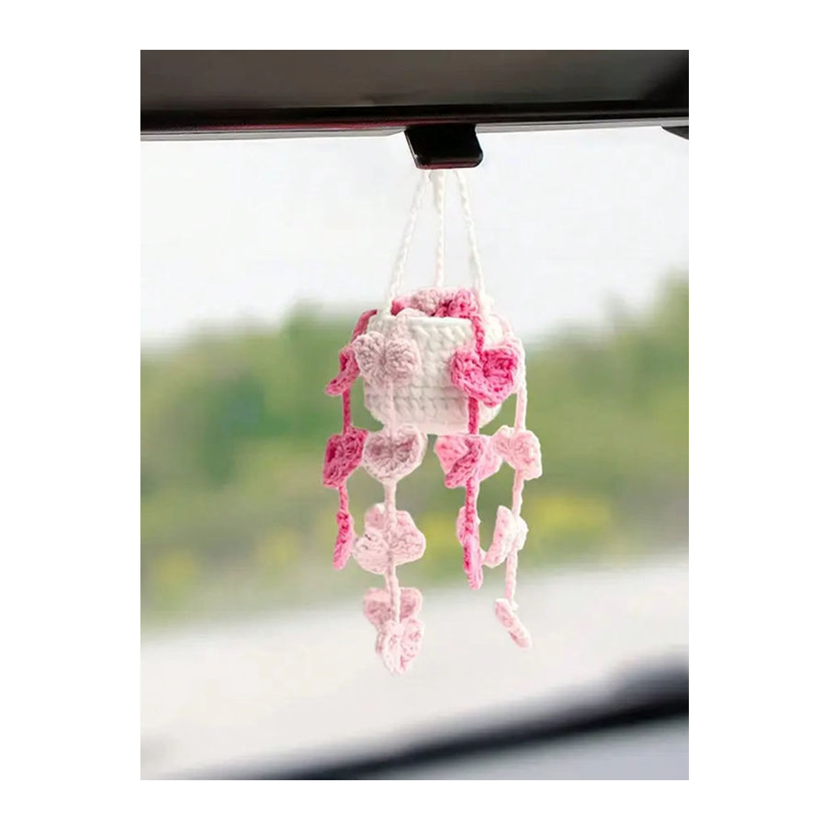 CHEGES Handgefertigter gehäkelter Chlorophytum Topfpflanzen-Anhänger in Rosa als kreative hängende Dekoration für dein Auto - Bild 3