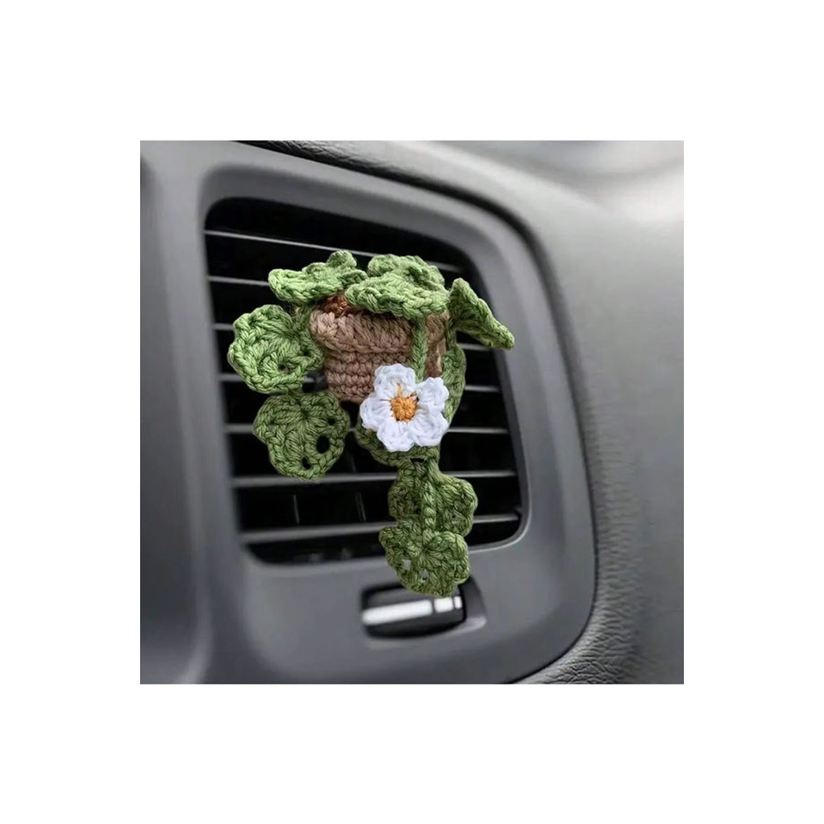 CHEGES Handgestrickter Hängekorb für die Autodekoration in Grün im Bohemian-Stil mit Blumenornament für Lüftungsschlitze - Bild 3
