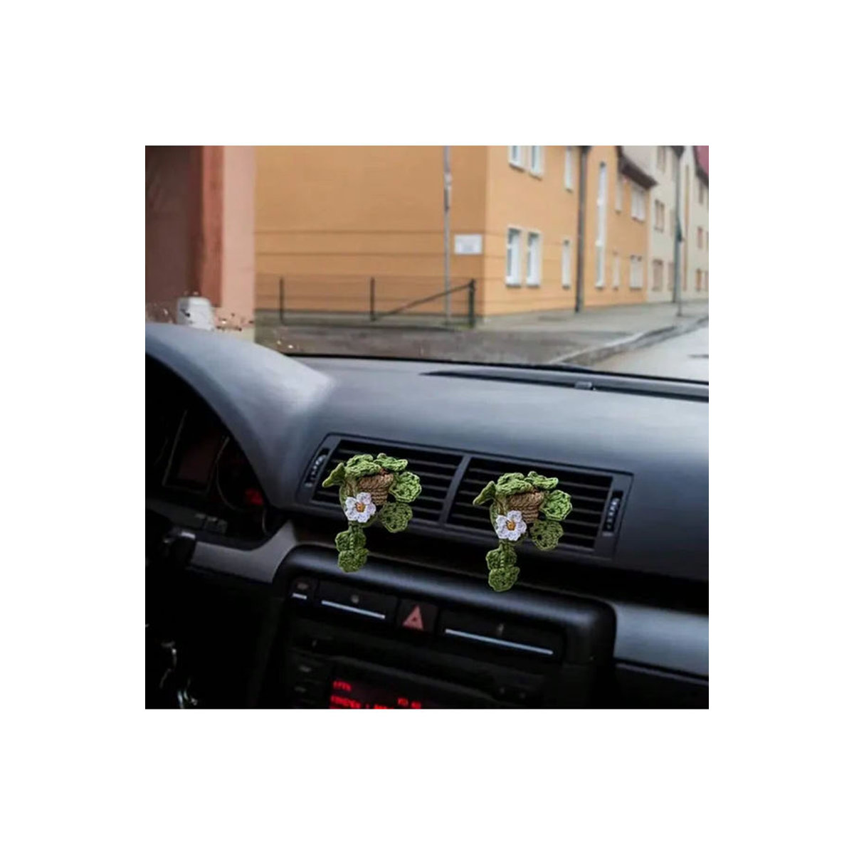 CHEGES Handgestrickter Hängekorb für die Autodekoration in Grün im Bohemian-Stil mit Blumenornament für Lüftungsschlitze - Bild 4