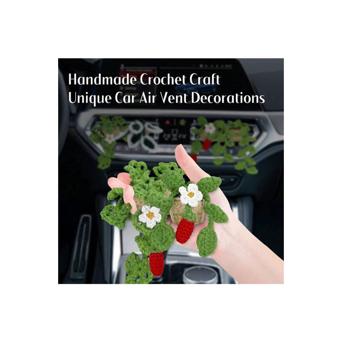 CHEGES Handgestrickter Hängekorb für die Autodekoration in Grün im Bohemian-Stil mit Blumenornament für Lüftungsschlitze - Bild 5