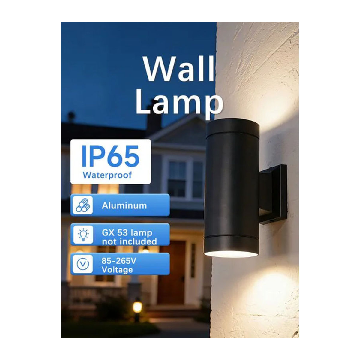 CHENBEN Außenwandleuchte aus Aluminium in Schwarz mit warmweißem Licht, IP65 wasserdicht, modern mit GX53 Fassung - Bild 1