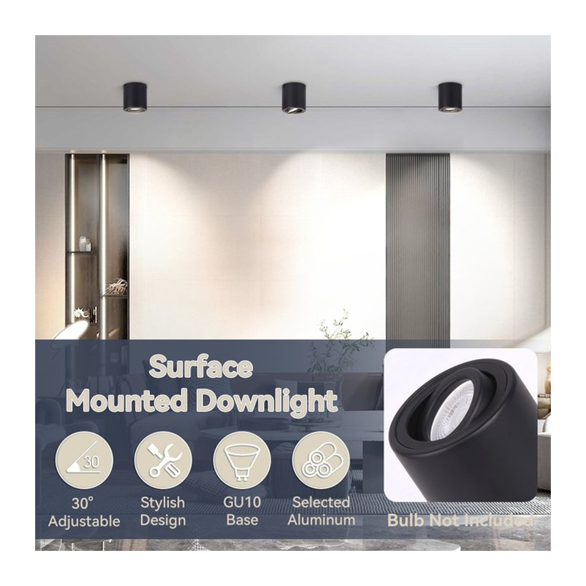 CHENBEN GU10 Deckenbeleuchtung Schwarz aus Aluminium mit verstellbarem Winkel als minimalistischer LED-Aufbaustrahler - Bild 1