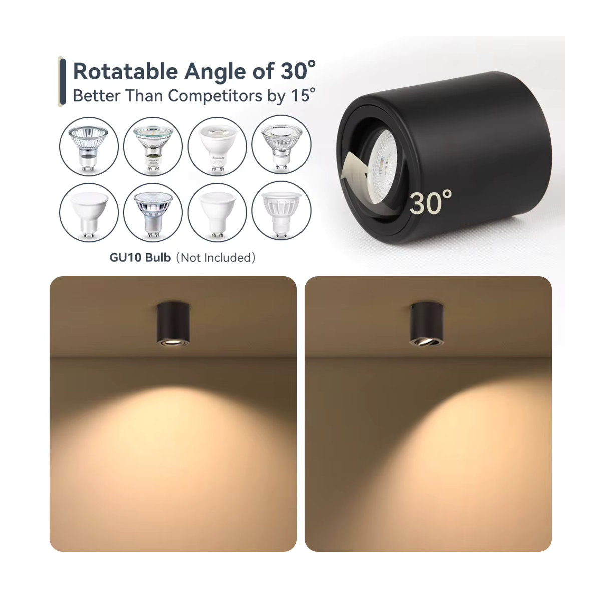 CHENBEN GU10 Deckenbeleuchtung Schwarz aus Aluminium mit verstellbarem Winkel als minimalistischer LED-Aufbaustrahler - Bild 3