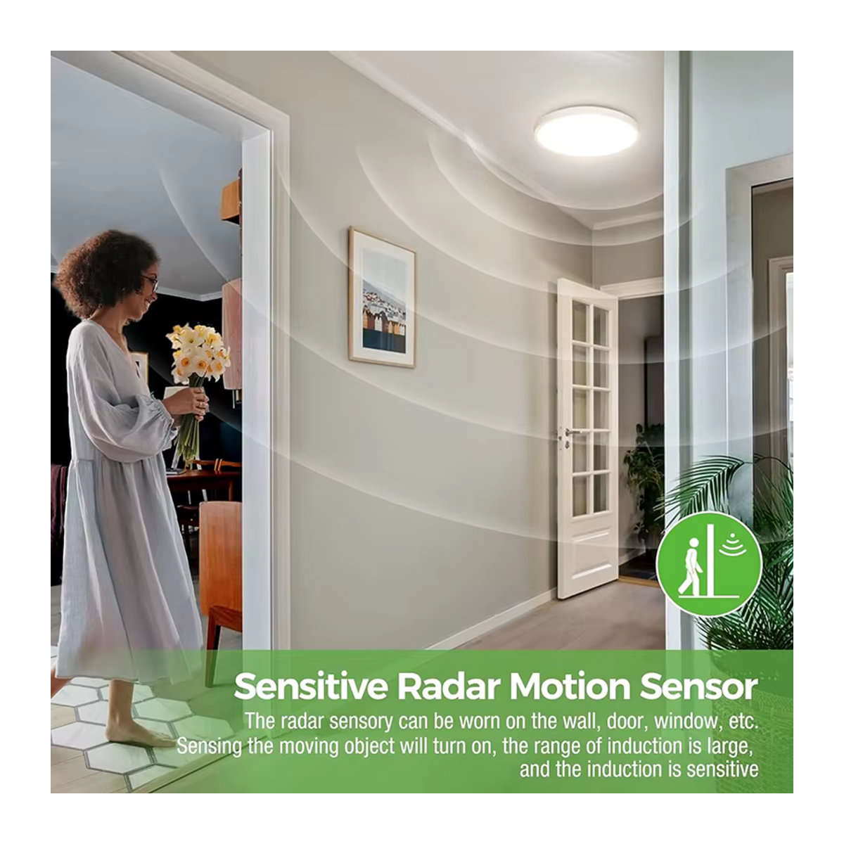 CHENBEN LED Deckenlampe mit Radar-Bewegungsmelder in Weiß, minimalistisches Design für Flur, Gang und Garage - Bild 3