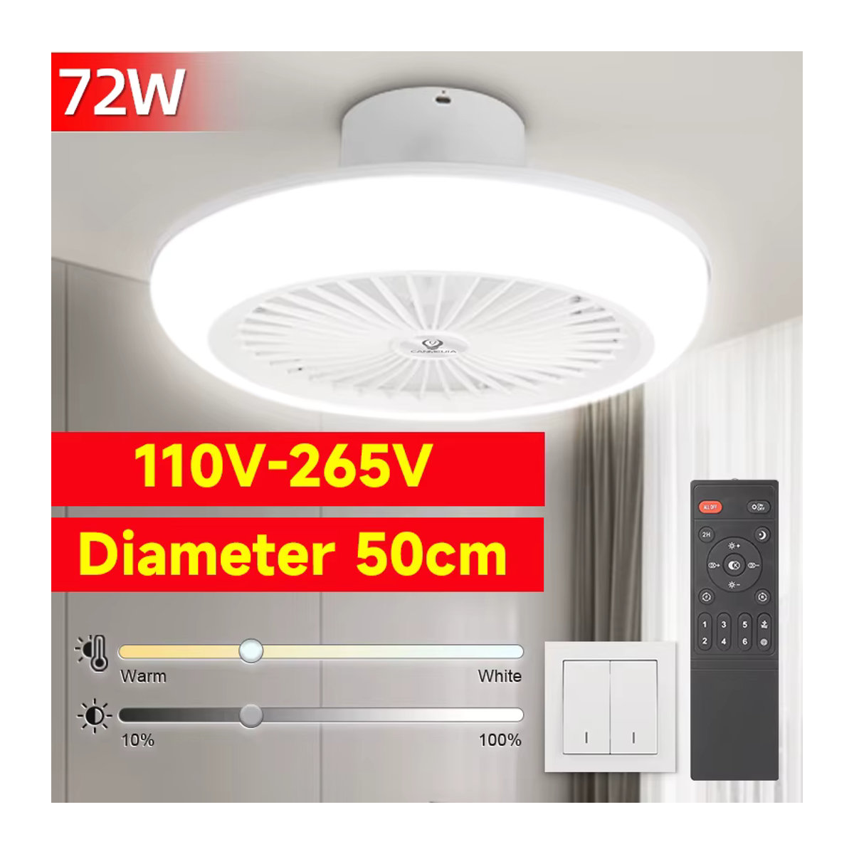 CHENBEN LED Deckenventilatorleuchte mit Fernbedienung in Weiß, 72 W, dimmbar, minimalistisches Design - Bild 2
