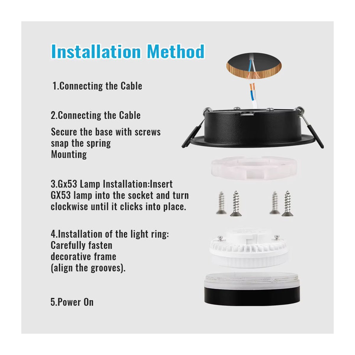 CHENBEN LED Einbaustrahler GX53 aus Aluminium in Weiß, dimmbarer Einbau-Downlight für Wohnzimmer und Schlafzimmer - Bild 2
