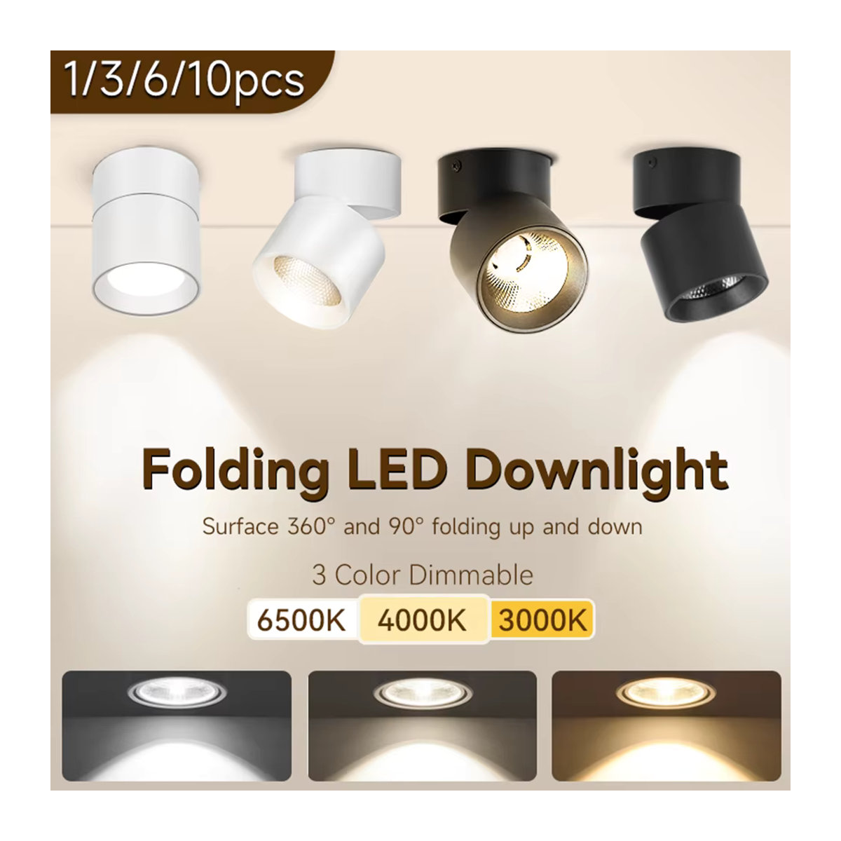 CHENBEN LED Einbaustrahler mit 3-Farbwechsel, minimalistische Deckenleuchte für Innenräume in Schwarz oder Weiß - Bild 5