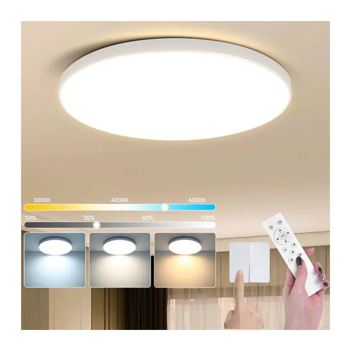 CHENBEN LED Kronleuchter in Weiß, dimmbare intelligente Deckenleuchte mit Fernbedienung im minimalistischen Design für Wohnzimmer, Küche und Schlafzimmer - Bild 1