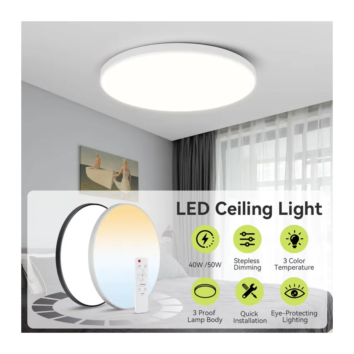 CHENBEN LED Kronleuchter in Weiß, dimmbare intelligente Deckenleuchte mit Fernbedienung im minimalistischen Design für Wohnzimmer, Küche und Schlafzimmer - Bild 2