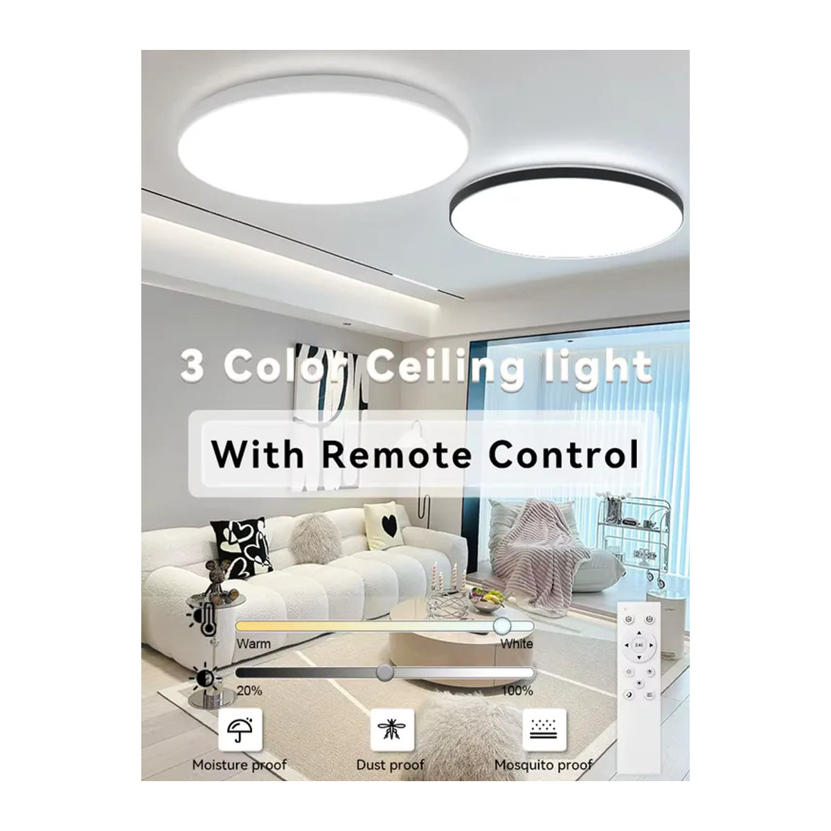 CHENBEN LED Kronleuchter in Weiß, dimmbare intelligente Deckenleuchte mit Fernbedienung im minimalistischen Design für Wohnzimmer, Küche und Schlafzimmer - Bild 6