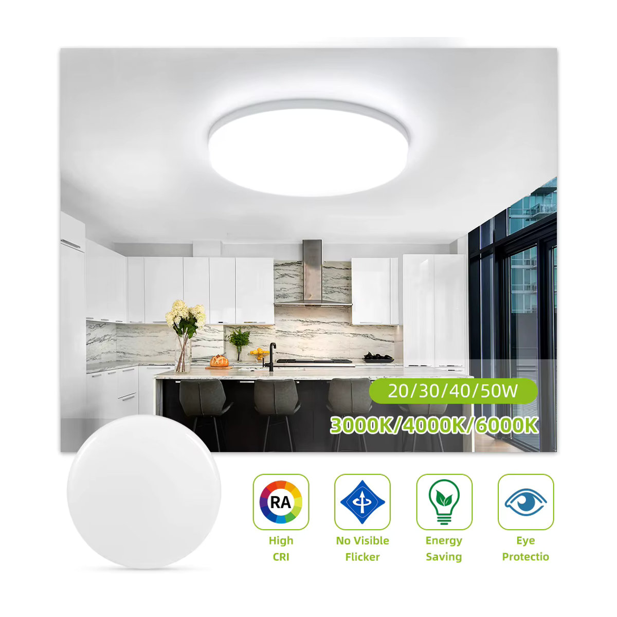 CHENBEN LED-Panel-Lampe in Weiß, minimalistische Deckenleuchte für Wohnzimmer, Küche und Schlafzimmer - Bild 2