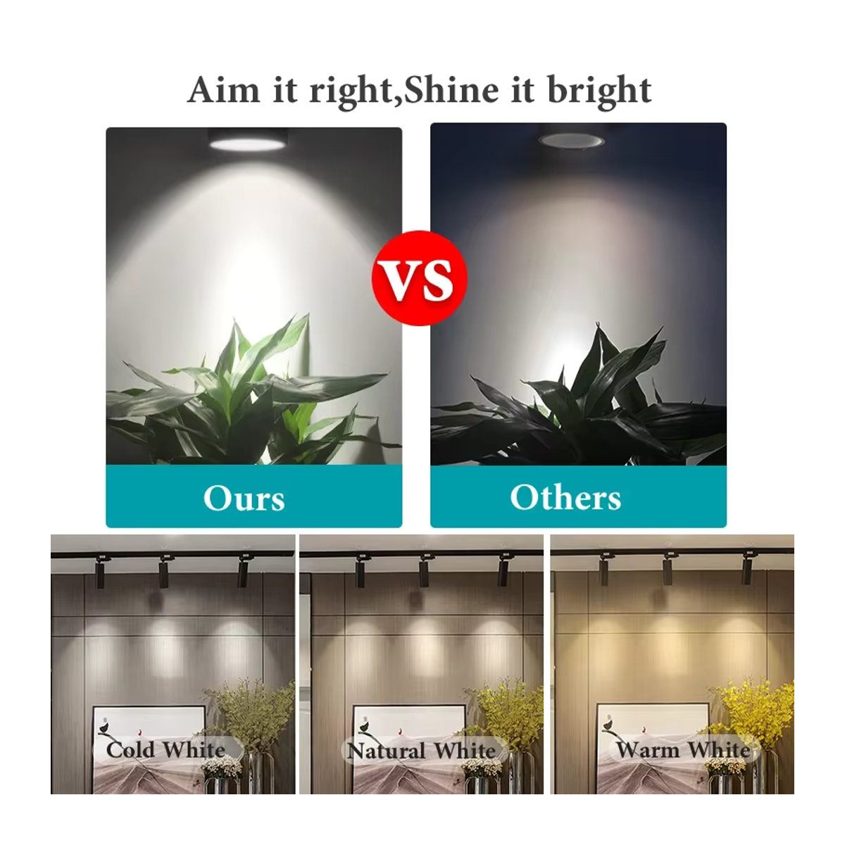CHENBEN LED Schienensystem Set mit COB Deckenstrahlern, 50W, 220V, Schwarz, Modernes Aluminium Design für Wohnzimmer und Küche - Bild 3