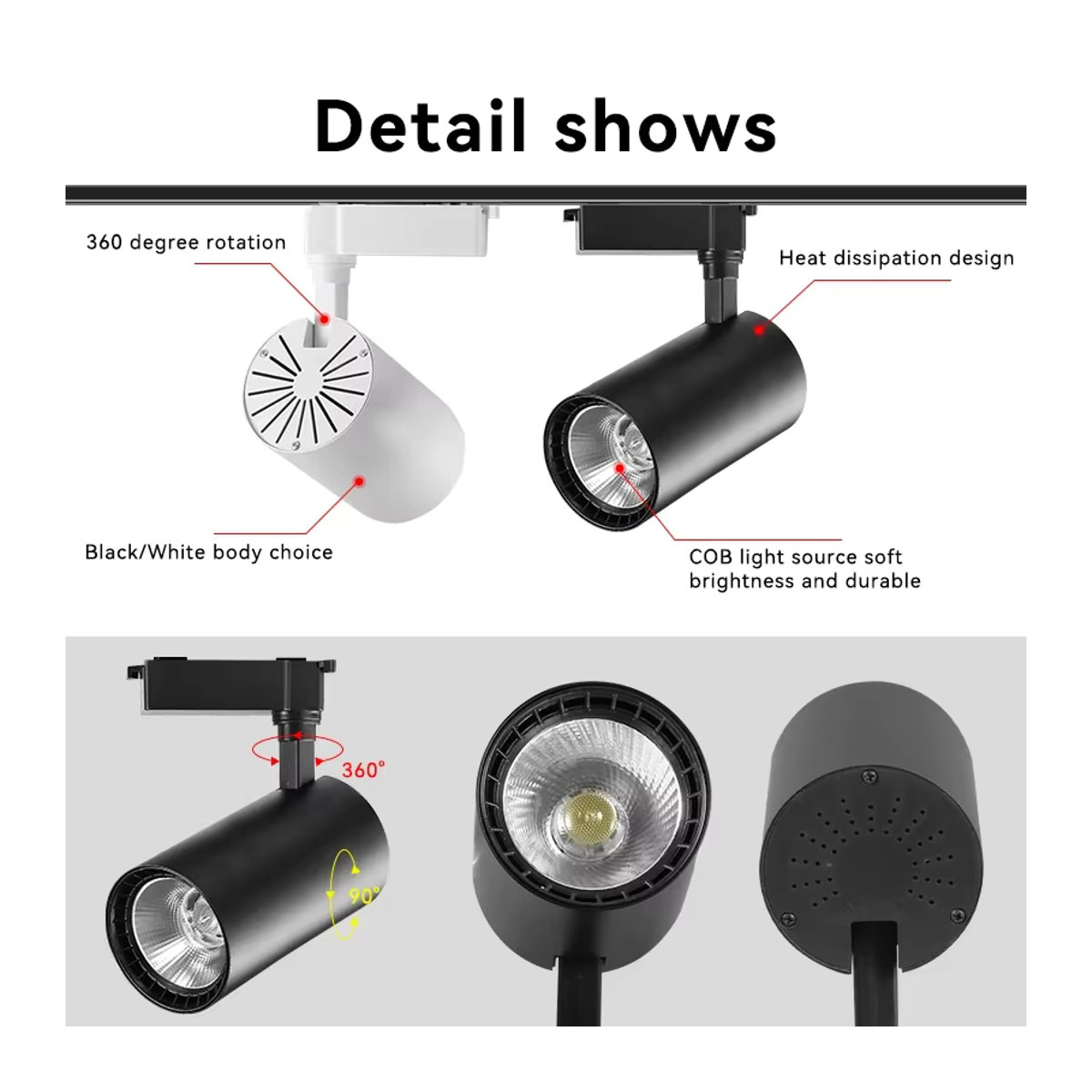 CHENBEN LED Schienensystem Set mit COB Deckenstrahlern, 50W, 220V, Schwarz, Modernes Aluminium Design für Wohnzimmer und Küche - Bild 5