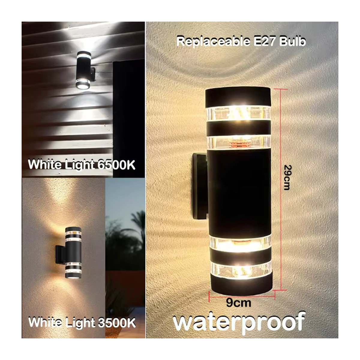CHENBEN Lighting Store Moderne LED-Außenwandleuchte Schwarz IP65 Wasserdicht mit E27 Fassung für Warmweißes Licht nach oben und unten - Bild 6