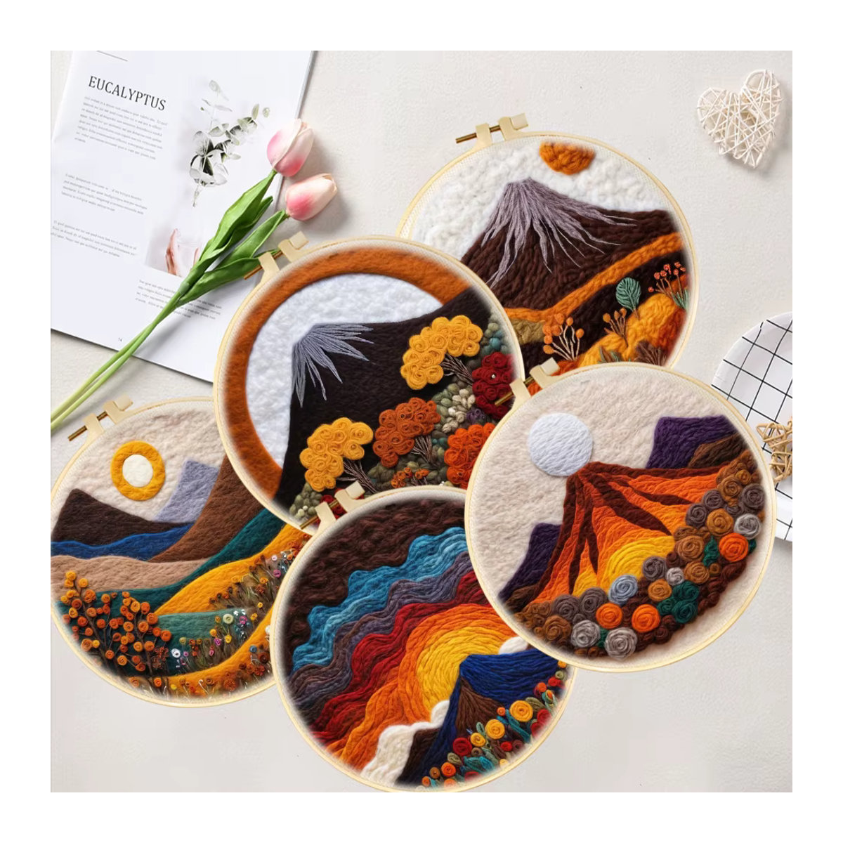 Cheni story DIY Nadelfilz-Set Berglandschaft mit Stickrahmen und Wolle in Mehrfarbig - Bild 5