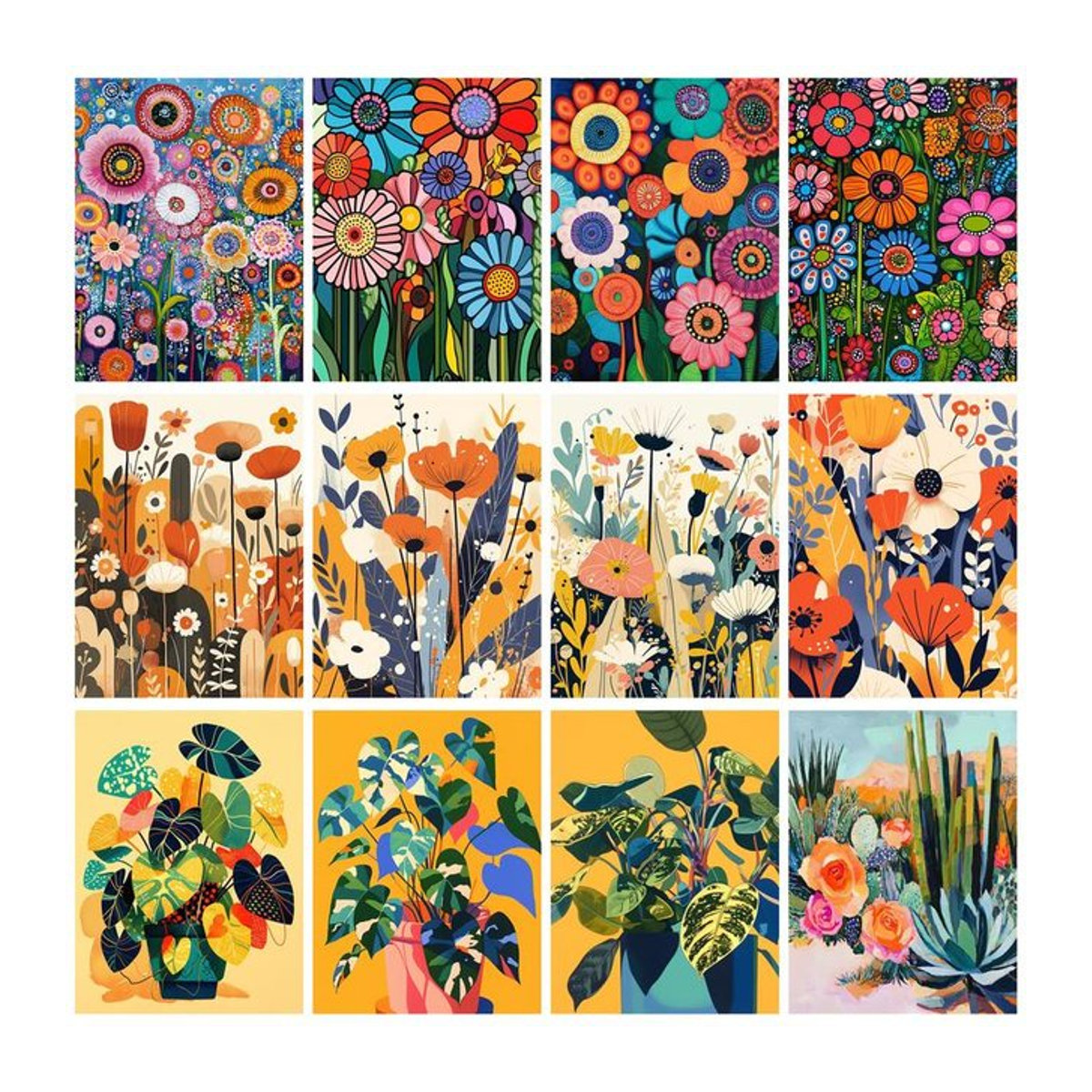 Cheni story Malen nach Zahlen Set mit bunter Blumen-Acryl-Leinwand für die Wanddekoration, Hochformat, 40 x 40 cm - Bild 1